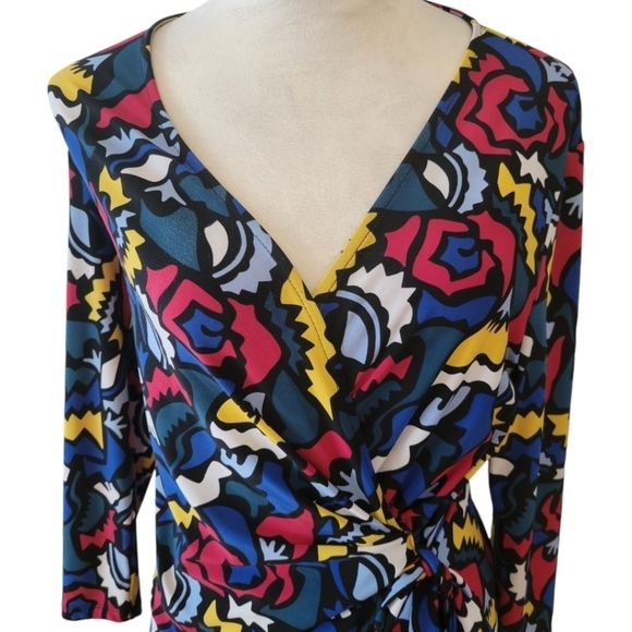 Anne Klein Pop Art Graphic Faux Wrap Dress Size Medium - Picture 3 of 6